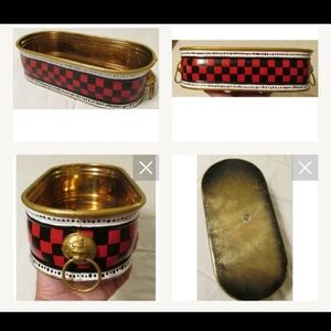 Upcycled Oblong Vtg Brass Planter Handpainted Buffalo Checks